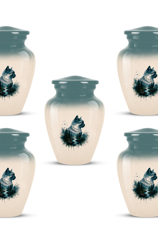 Artistic Mountain Cat Cremation Urn – Aluminum Pet Memorial For Ashes