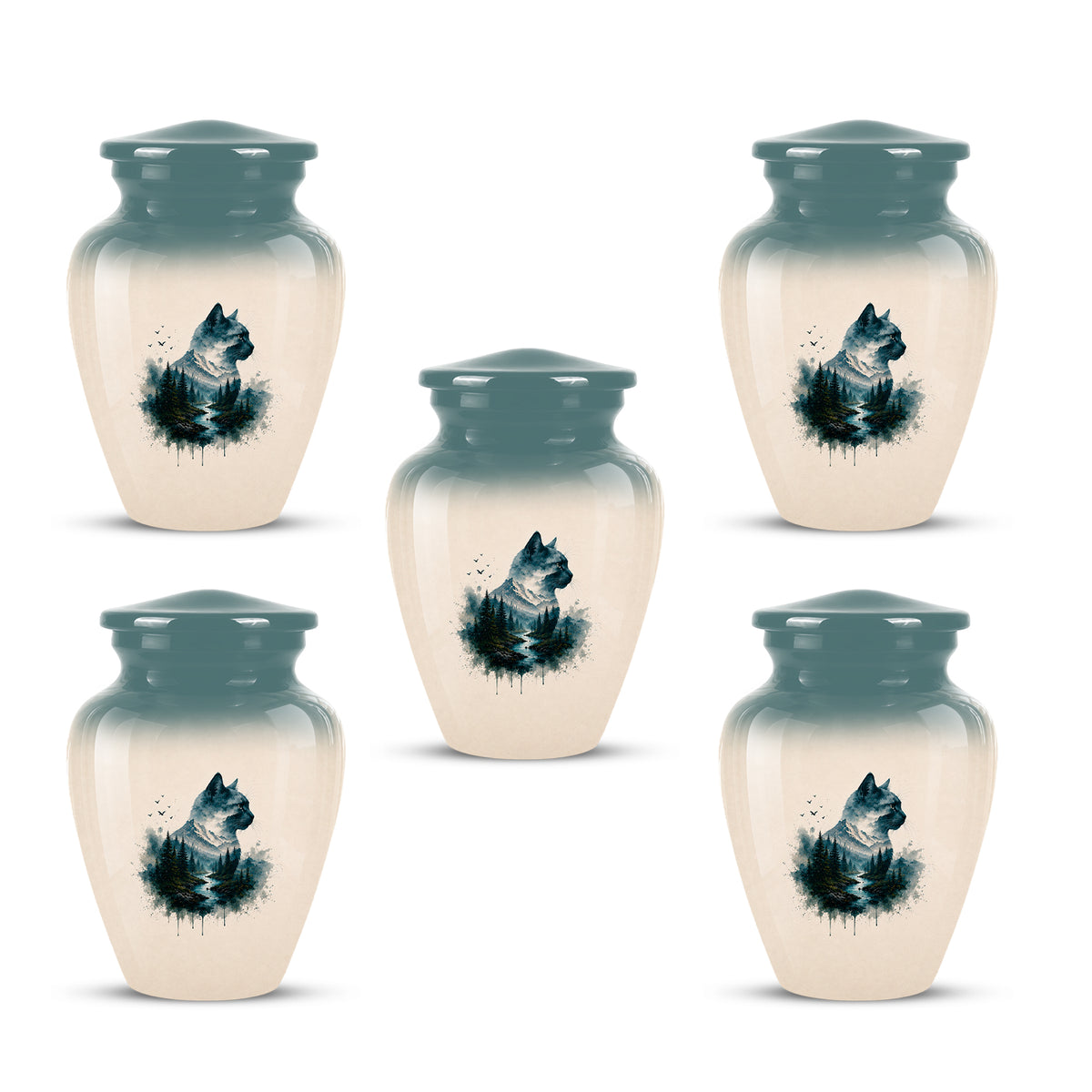 Artistic Mountain Cat Cremation Urn – Aluminum Pet Memorial For Ashes