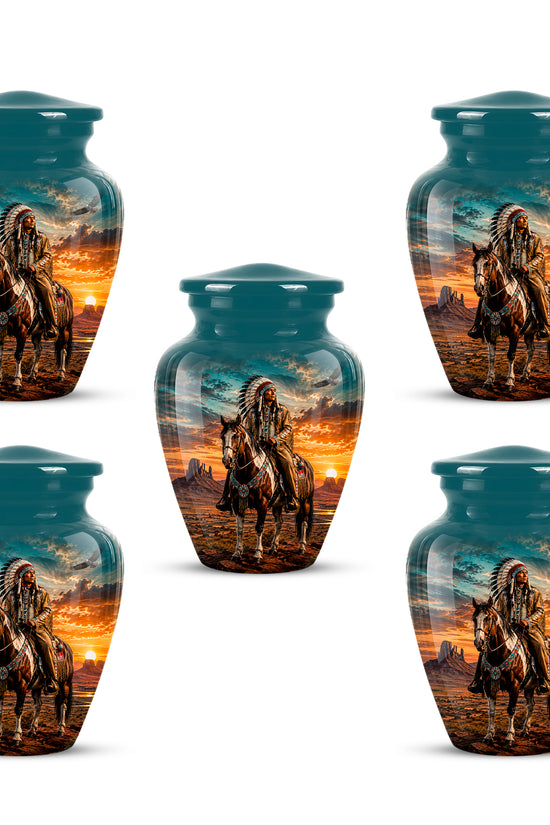 Custom Native American Urn – Traditional Warrior Aluminum Cremation Urn