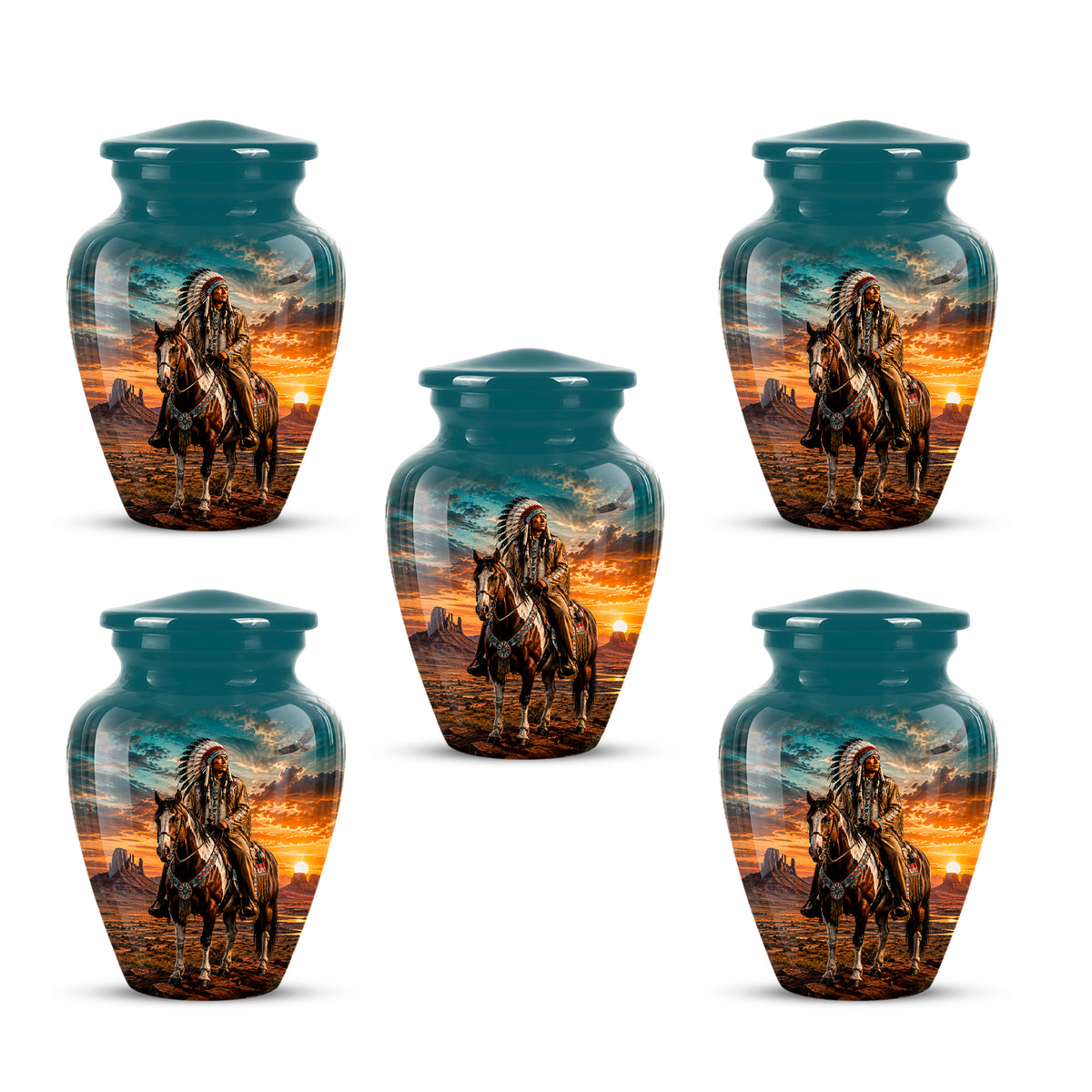 Custom Native American Urn – Traditional Warrior Aluminum Cremation Urn