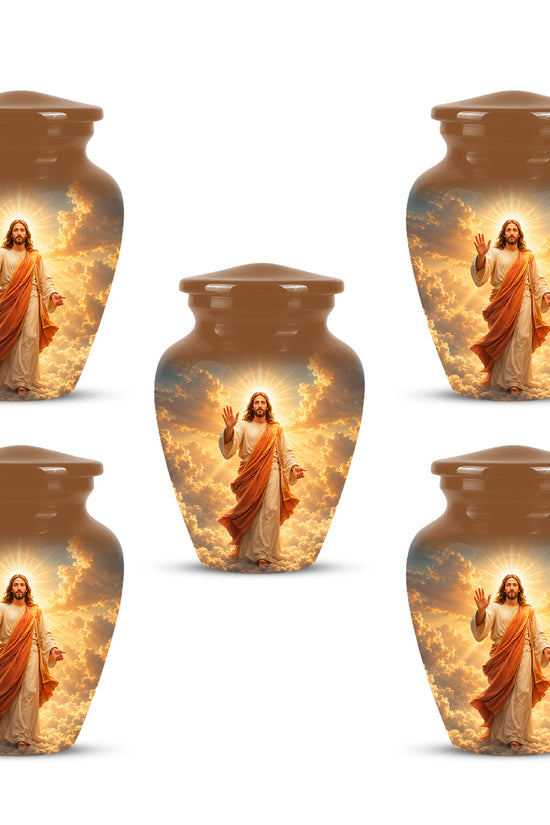 Jesus in Heavenly Clouds Memorial Urn – Personalized Religious Ashes Urn