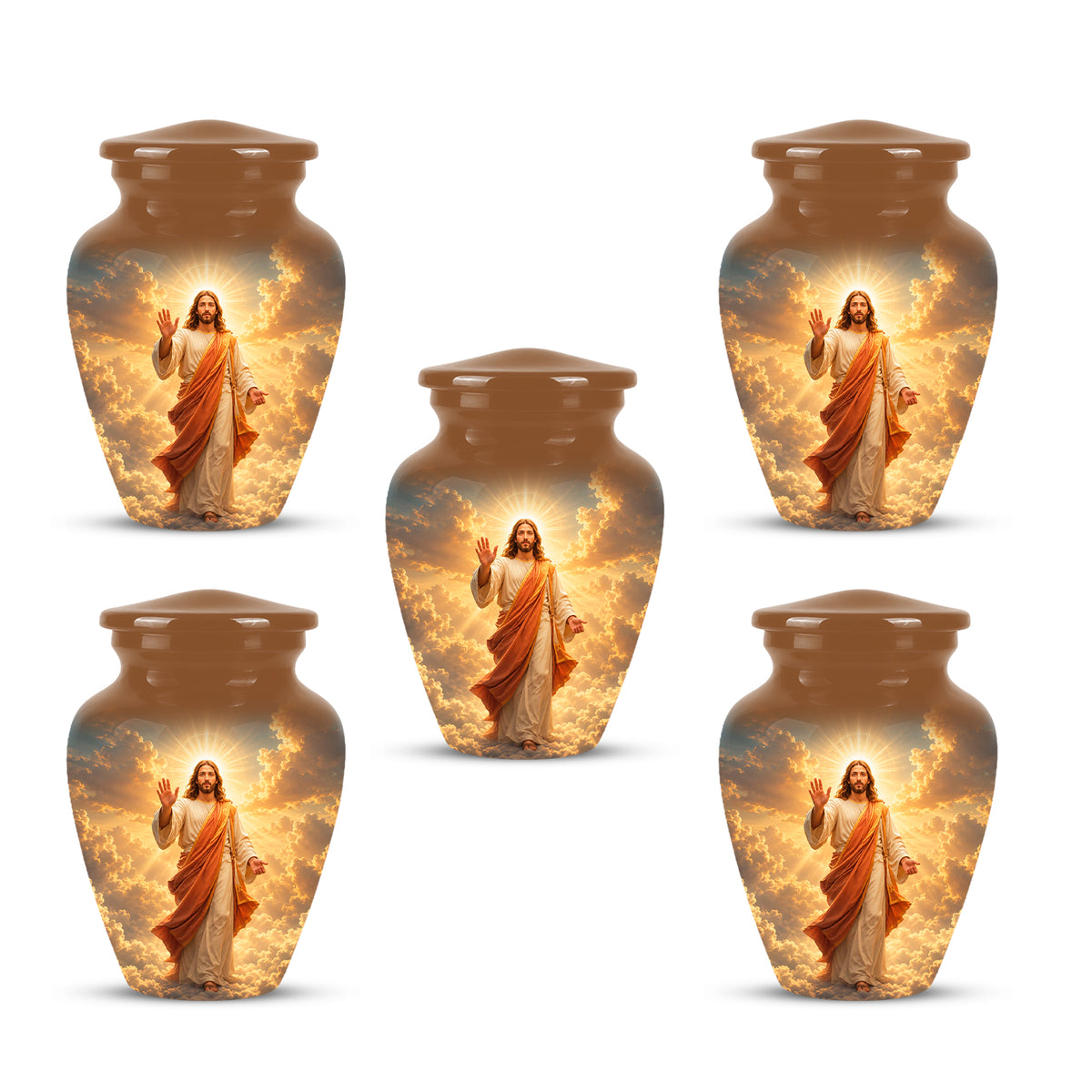 Jesus in Heavenly Clouds Memorial Urn – Personalized Religious Ashes Urn