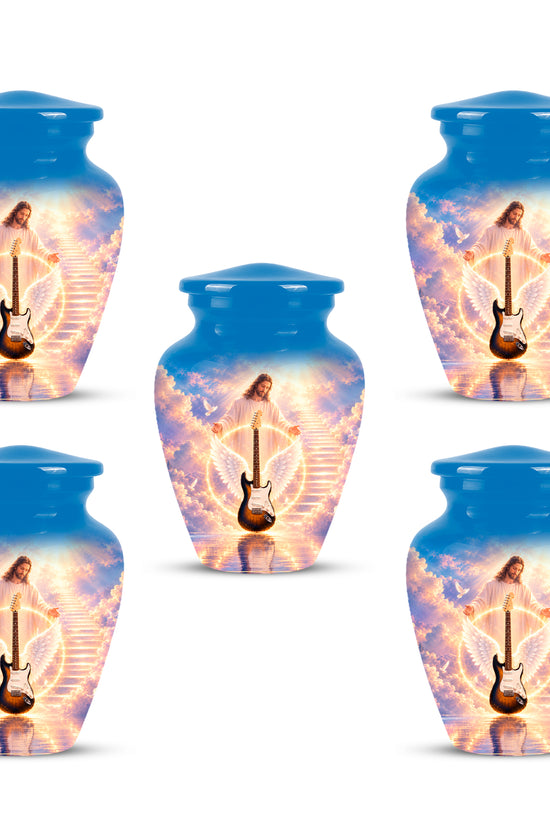 Custom Guitar Aluminum Memorial Urn - Angel Wing & Jesus Urns For Ashes