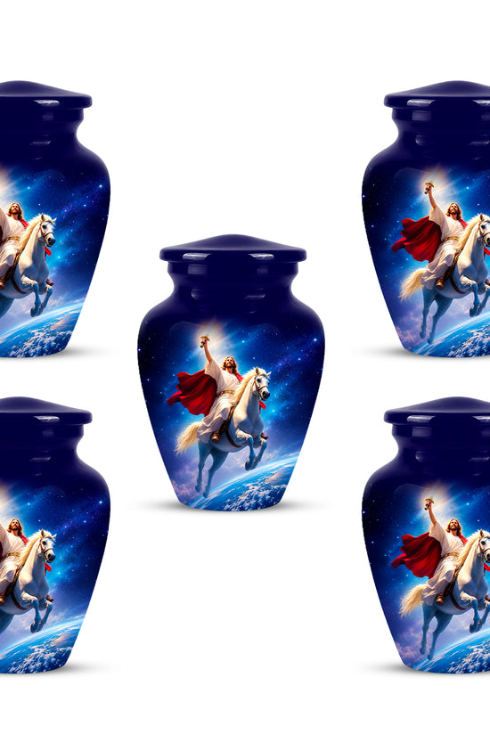 Divine Jesus & Horse Galaxy Aluminum Urn for Spiritual Human Ashes