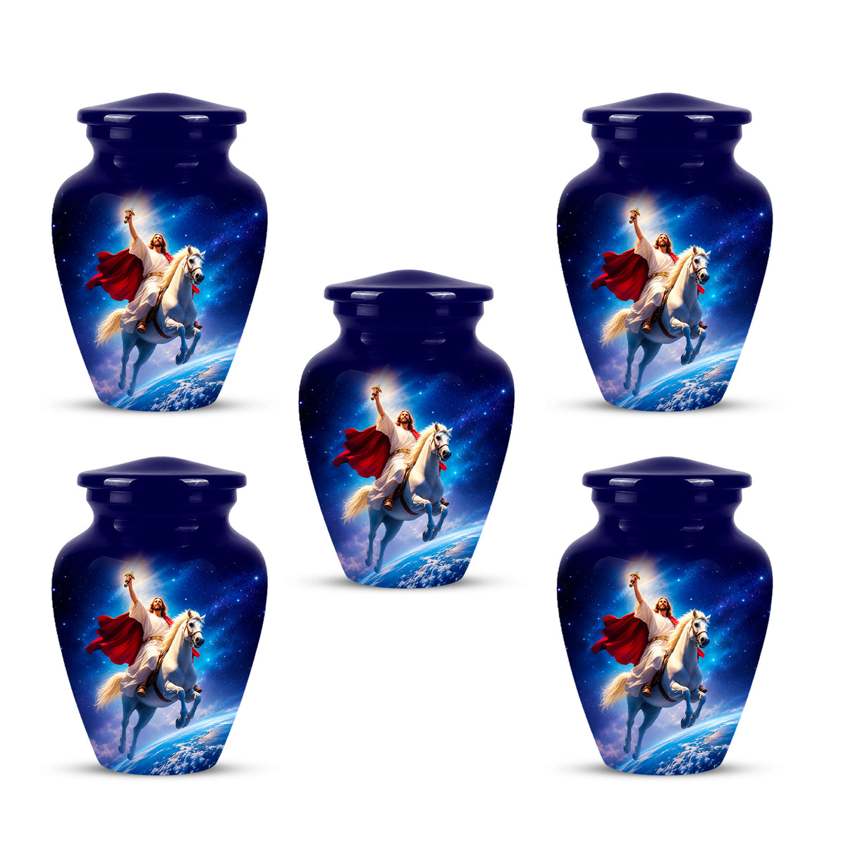 Divine Jesus & Horse Galaxy Aluminum Urn for Spiritual Human Ashes