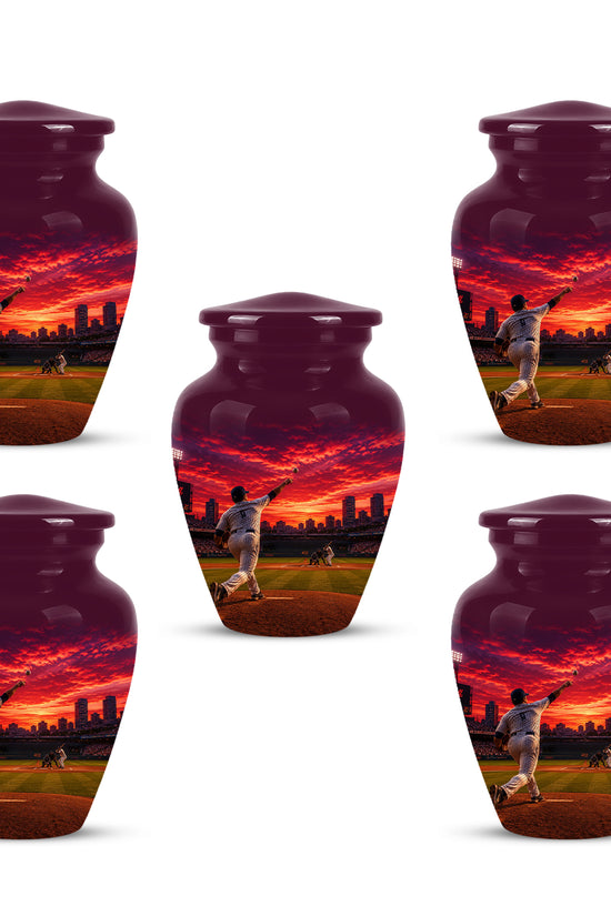 Personalized Sunset Stadium Baseball Cremation Urn For Pitcher's Ashes