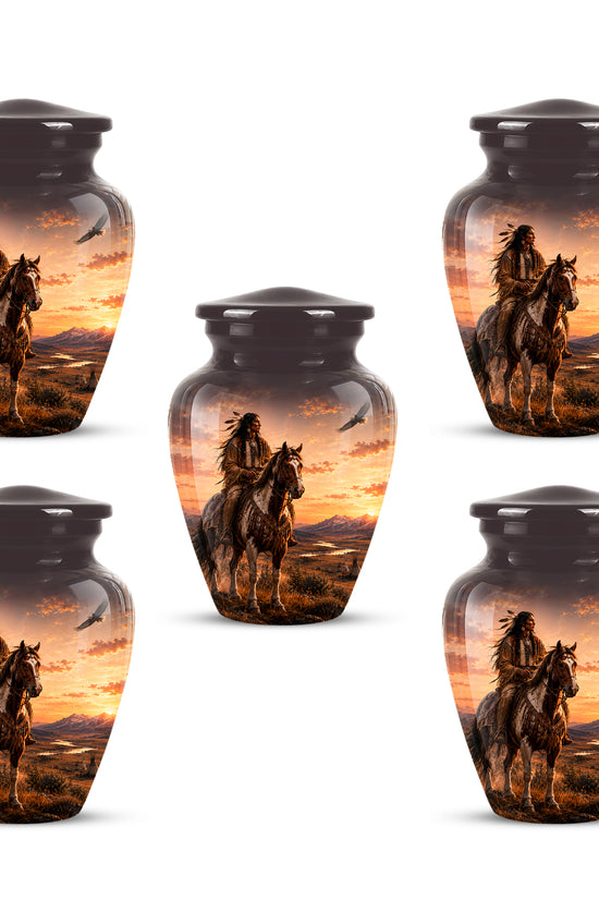 Personalized Native American Horse Rider Aluminum Cremation Ashes Urn