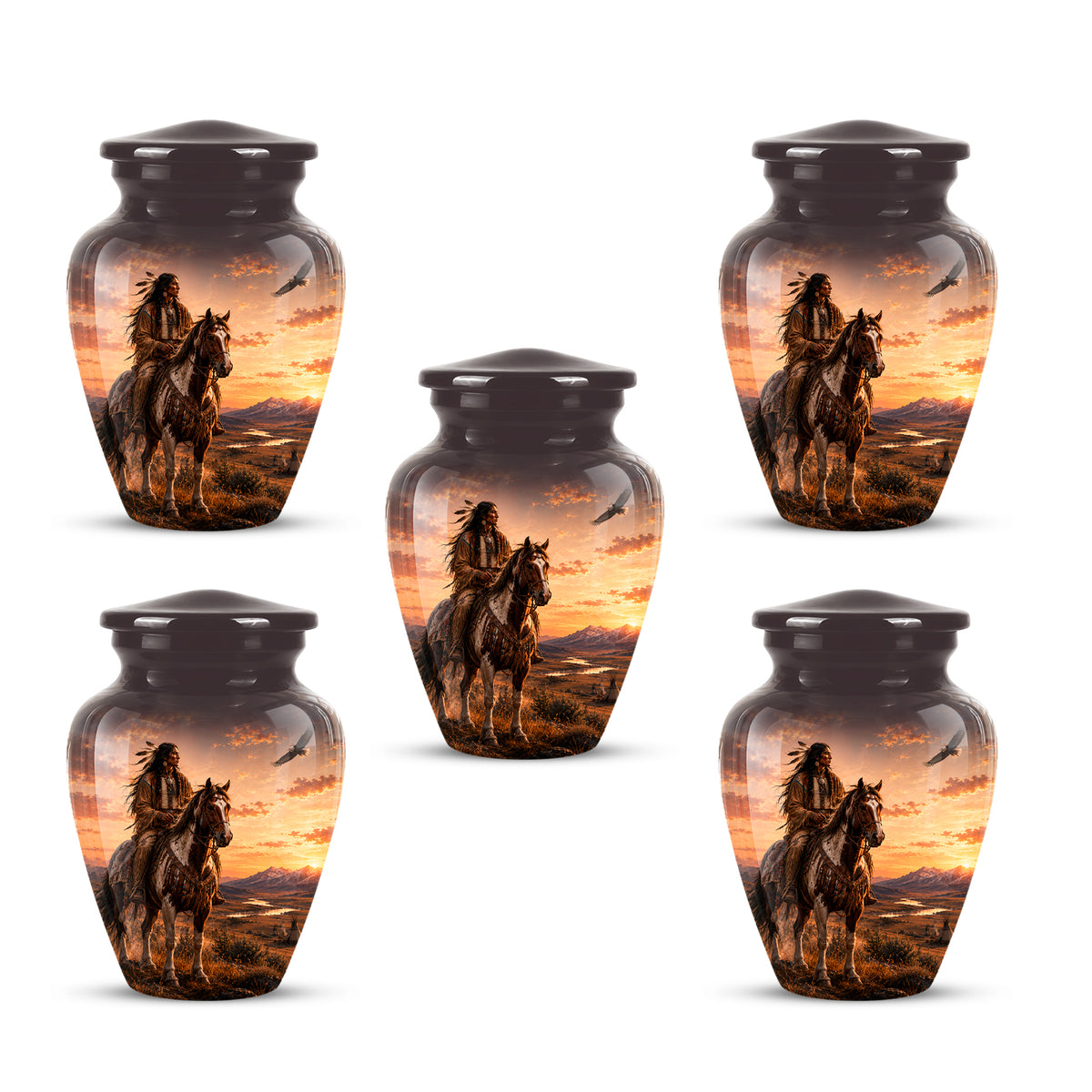 Personalized Native American Horse Rider Aluminum Cremation Ashes Urn