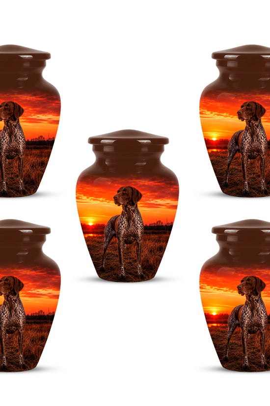 German Shorthaired Pointer Dog Cremation Urn - Sunset Pet Aluminum Urn