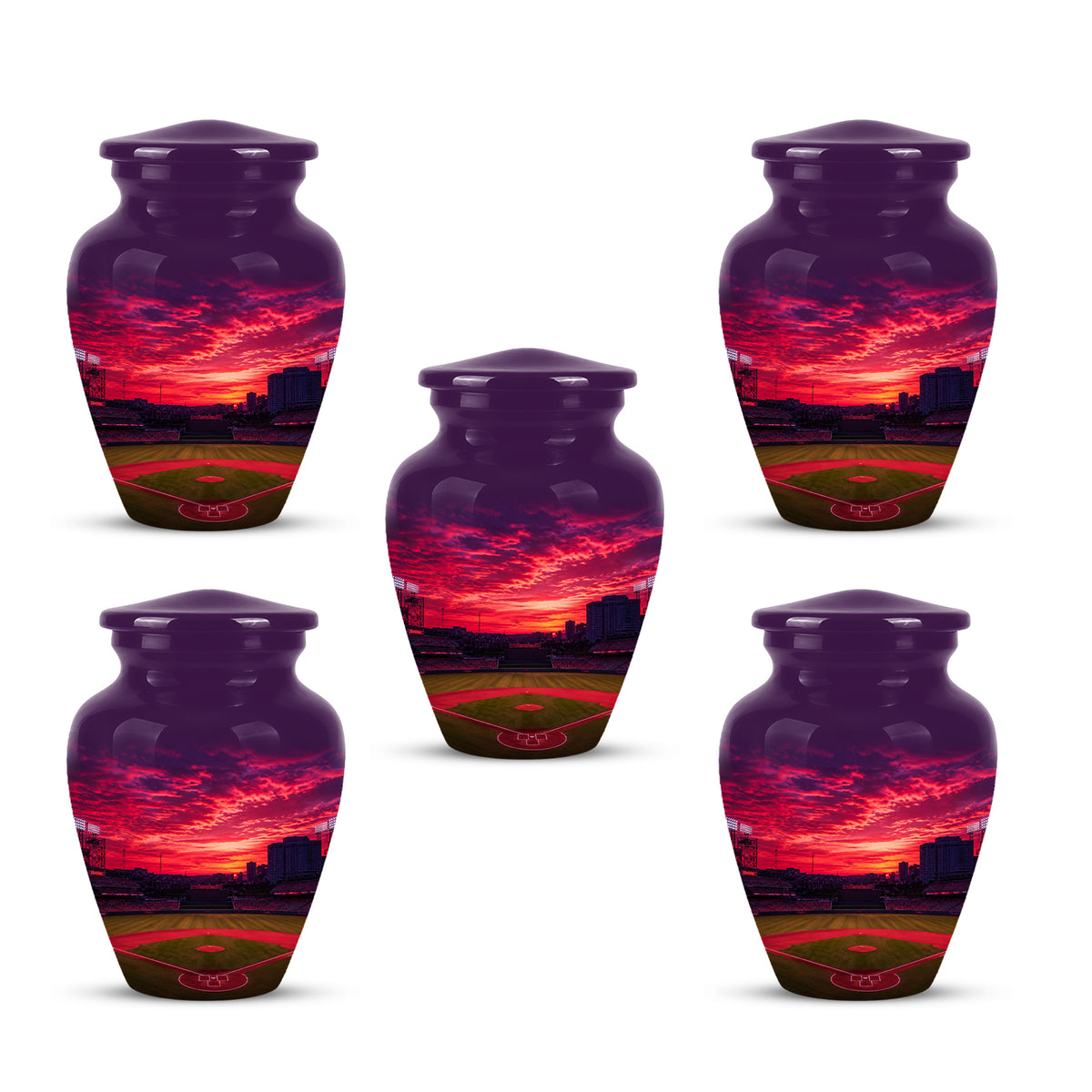 Sunset Baseball Ground Funeral Urn - Custom Burial Urns For Athletes Ashes