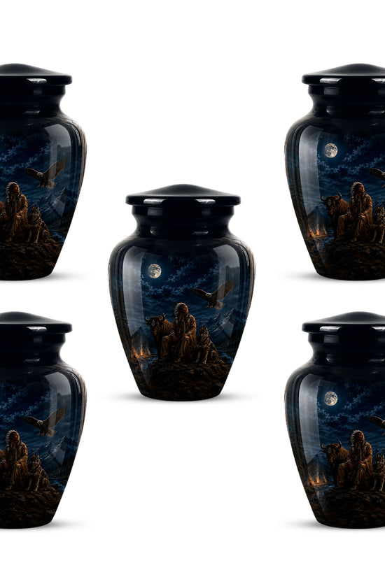 Personalized Native American Urn For Ashes With Tribal Memorial Artwork