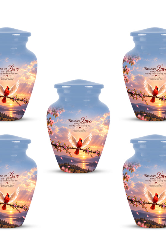 Red Cardinal Bird With Angel Wings Urn - Custom Quotes Aluminum Memorial Urns
