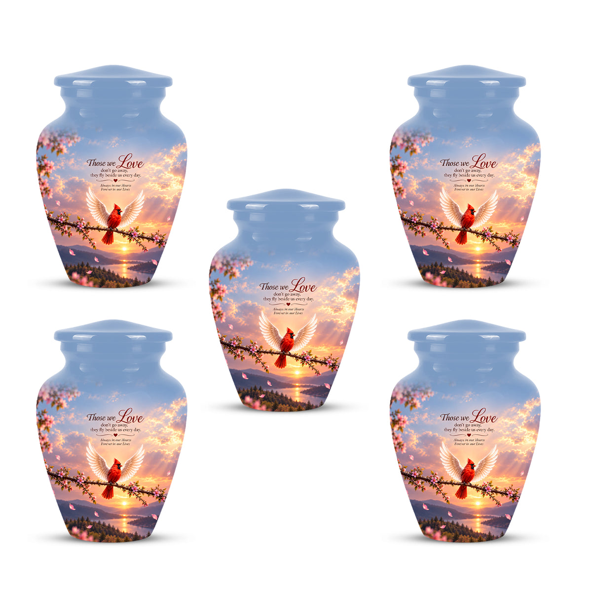 Red Cardinal Bird With Angel Wings Urn - Custom Quotes Aluminum Memorial Urns
