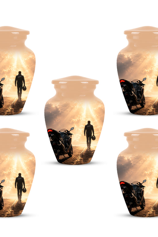 Heavenly Stairs & Rider Urn - Motorbike Cremation Urns For Biker Ashes