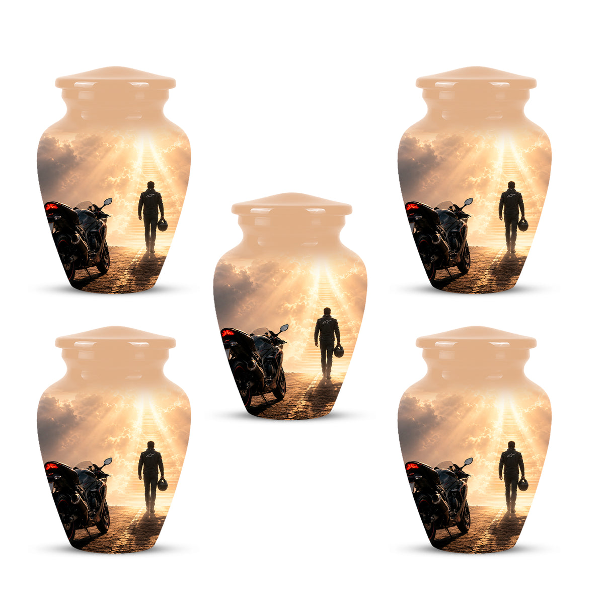 Heavenly Stairs & Rider Urn - Motorbike Cremation Urns For Biker Ashes