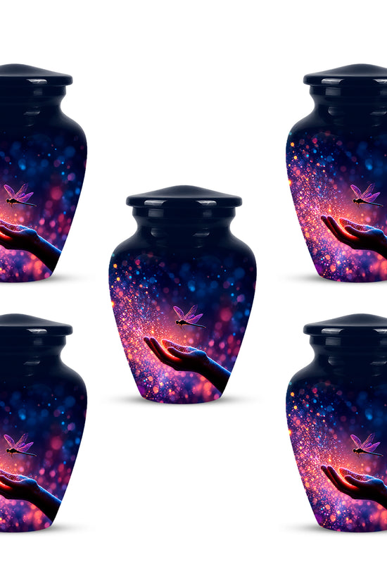 Blue Serene Dragonfly Cremation Urn - Majestic Human Hand Ashes Container