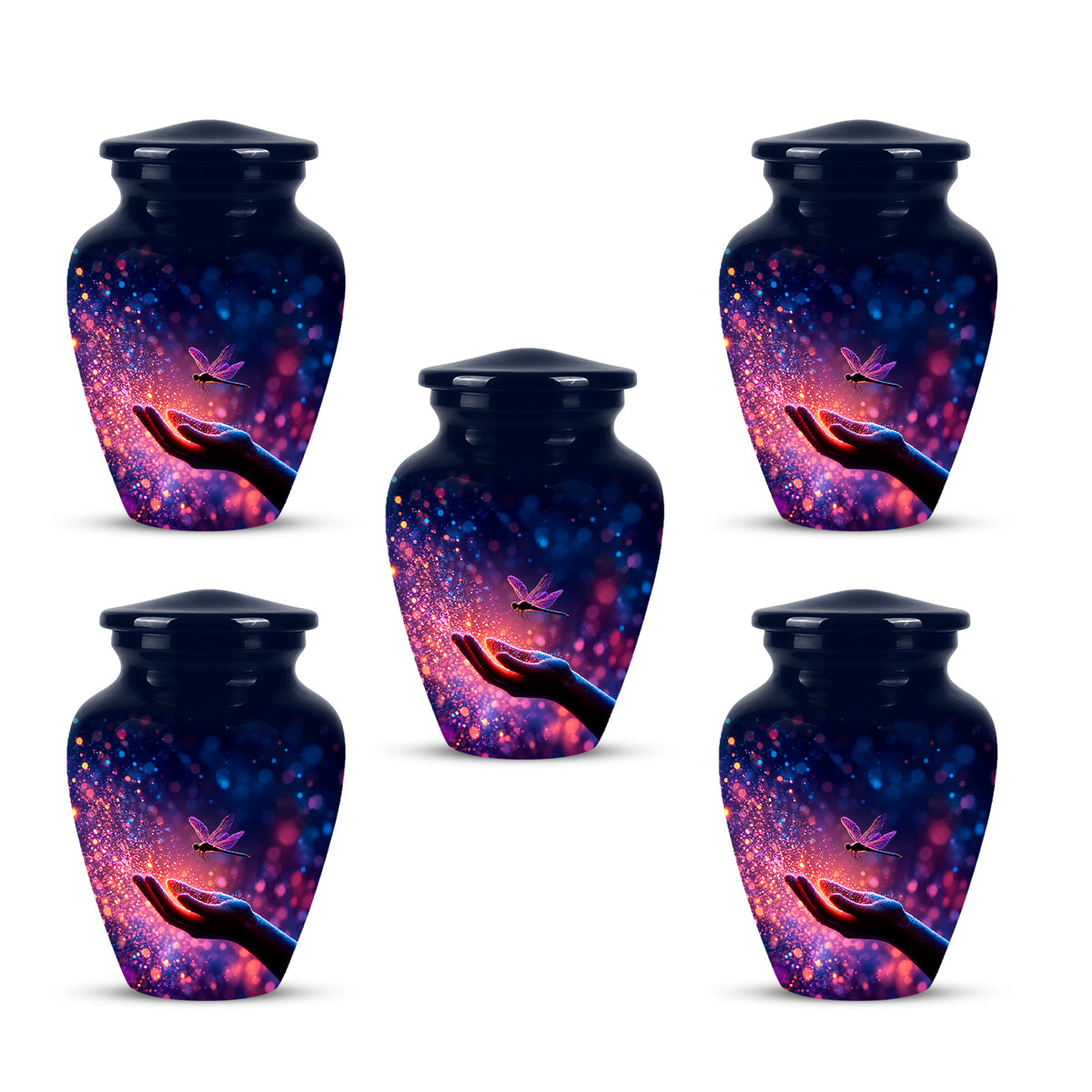 Blue Serene Dragonfly Cremation Urn - Majestic Human Hand Ashes Container