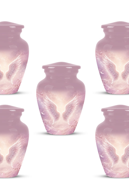Pink Angle Wings Cremation Urn - Personalized Aluminum Funeral Urns For Mom