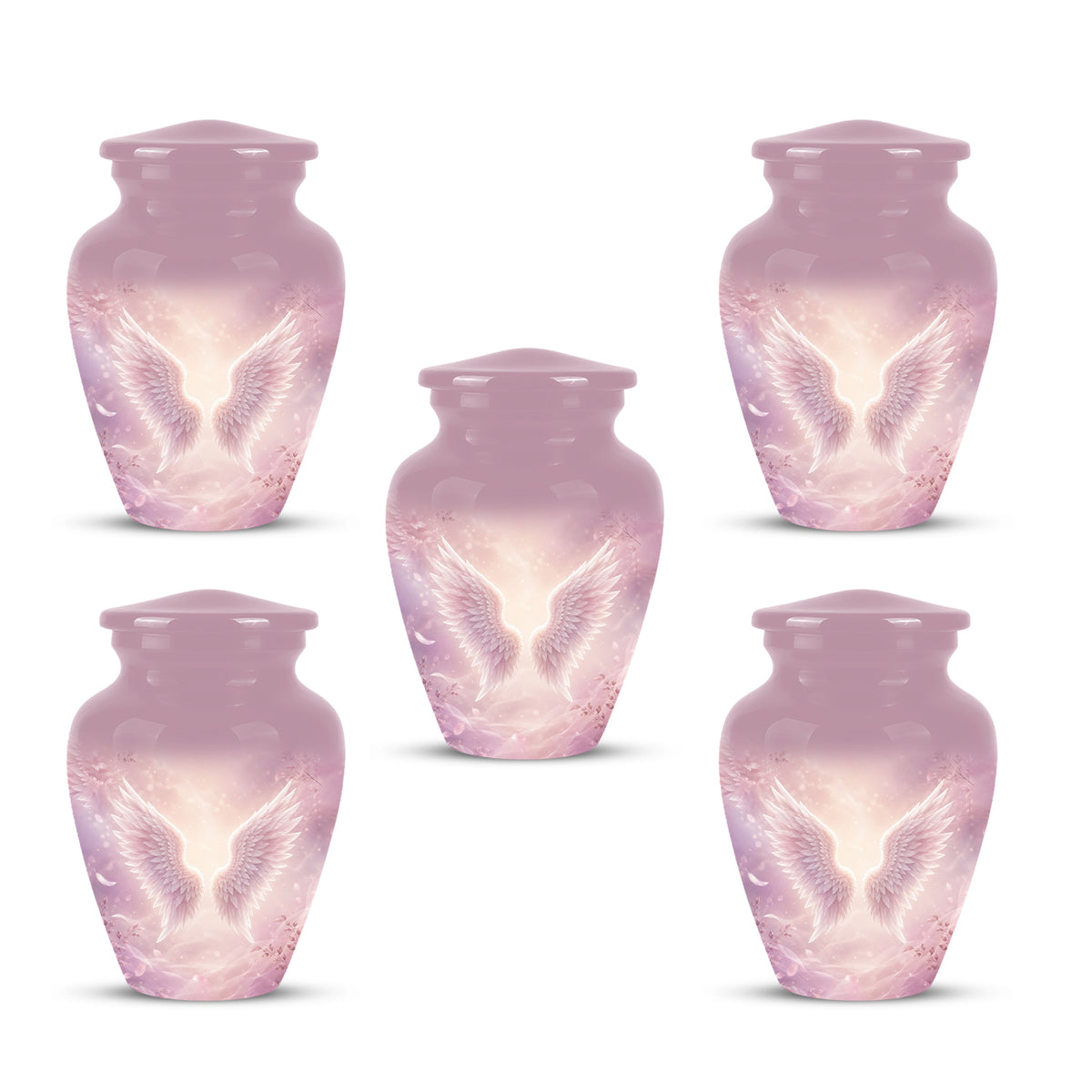 Pink Angle Wings Cremation Urn - Personalized Aluminum Funeral Urns For Mom