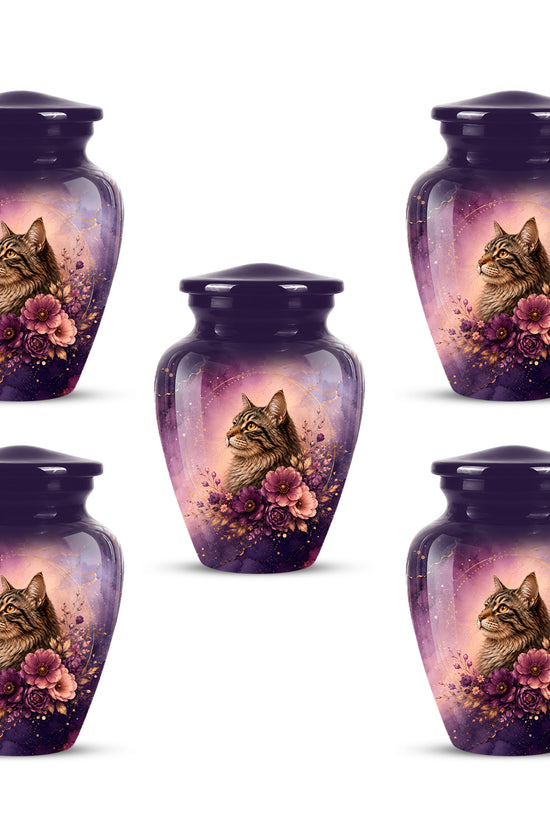 Floral Cat Memorial Urn – Personalized Purple Aluminum Ashes Urn For Ashes