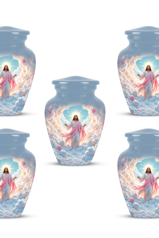 Heavenly Blue Clouds & Jesus Adult Aluminum Cremation Urn For Ashes