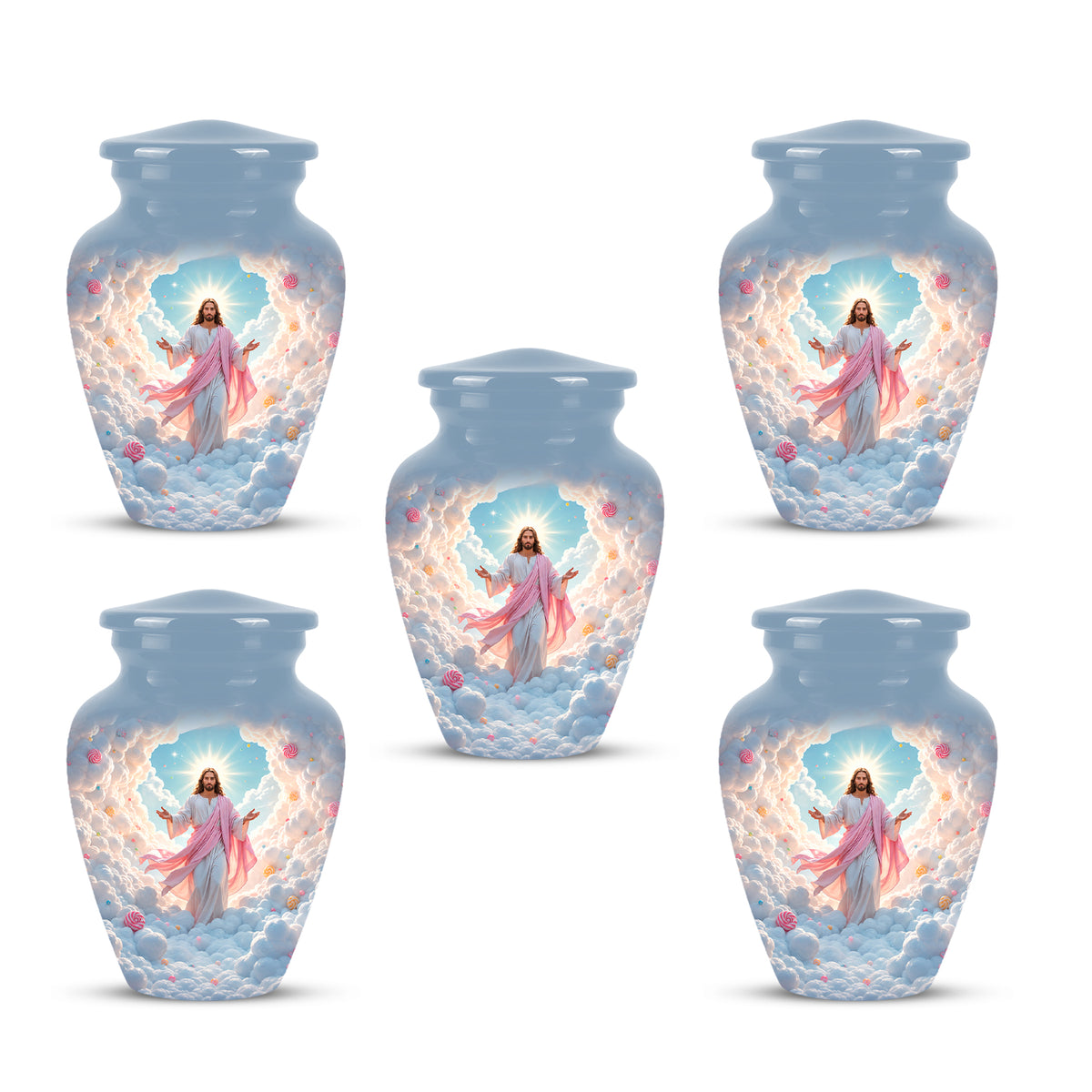 Heavenly Blue Clouds & Jesus Adult Aluminum Cremation Urn For Ashes