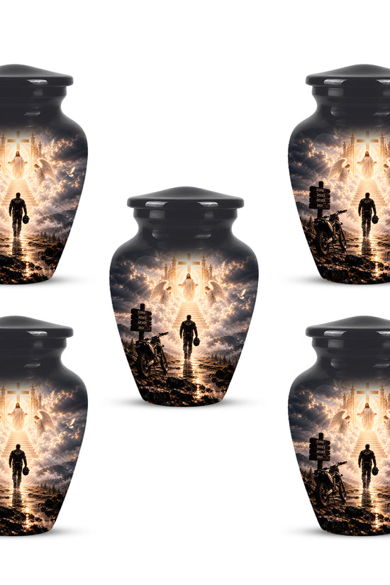 Bike Rider In Heaven Memorial Urn - Jesus & Angels Heaven Stairs Urns
