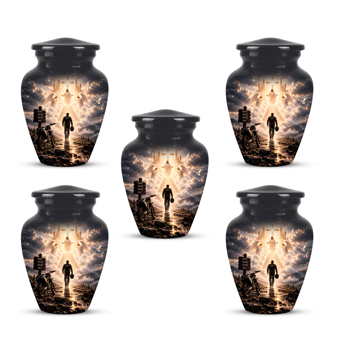 Bike Rider In Heaven Memorial Urn - Jesus & Angels Heaven Stairs Urns
