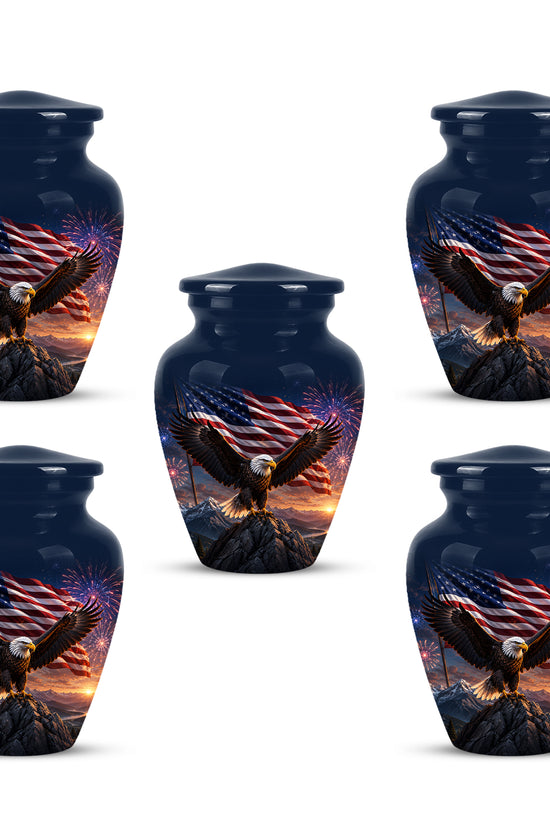 Patriotic Eagle & USA Flag Themed Urn - Aluminum Memorial Urns For Veterans