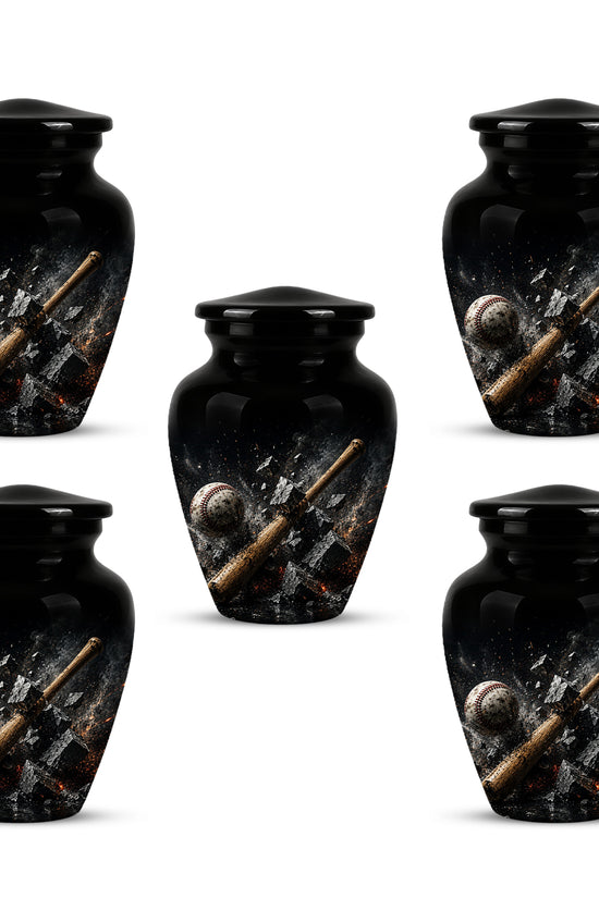Baseball Bat Shattering Stone Urn - Custom Black Funeral Urns For Ashes