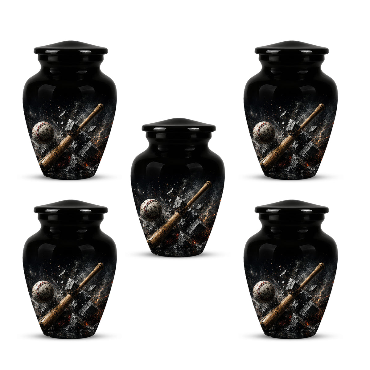 Baseball Bat Shattering Stone Urn - Custom Black Funeral Urns For Ashes
