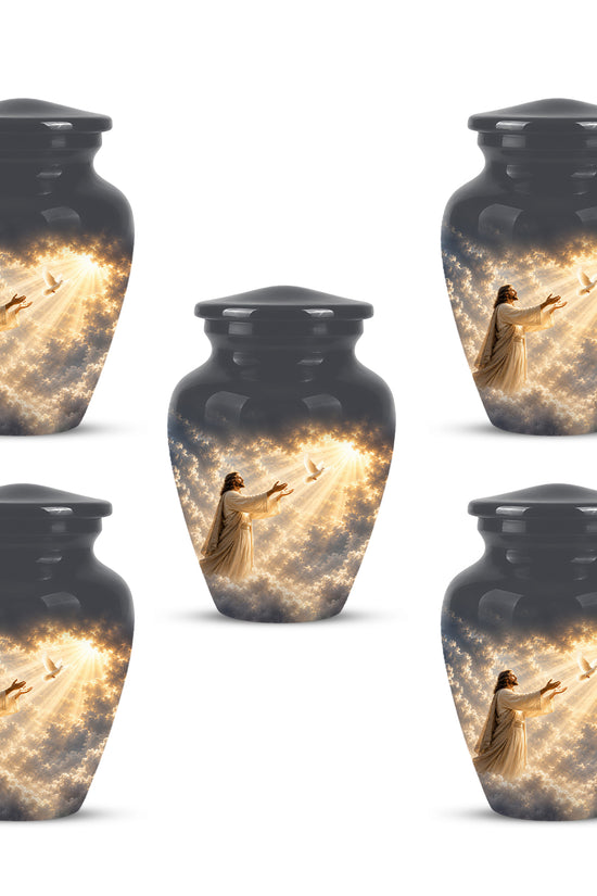 Jesus With Flying Dove Cremation Urn - Beautiful Sunrays Theme Urn For Ashes