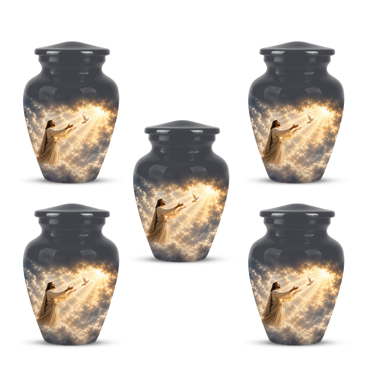 Jesus With Flying Dove Cremation Urn - Beautiful Sunrays Theme Urn For Ashes