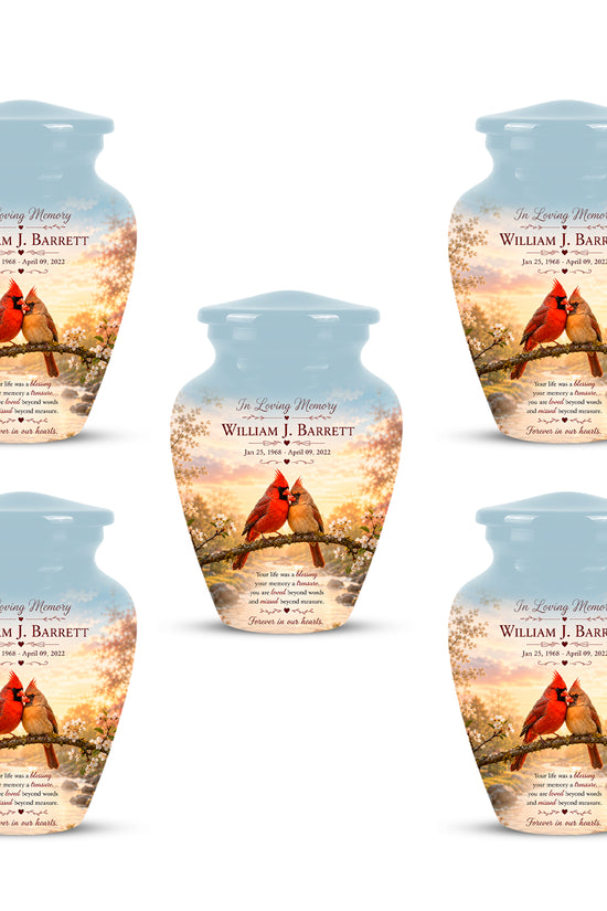 Cardinal Bird Pair Themed Cremation Urn - Bird Memorial Urn For Lovers