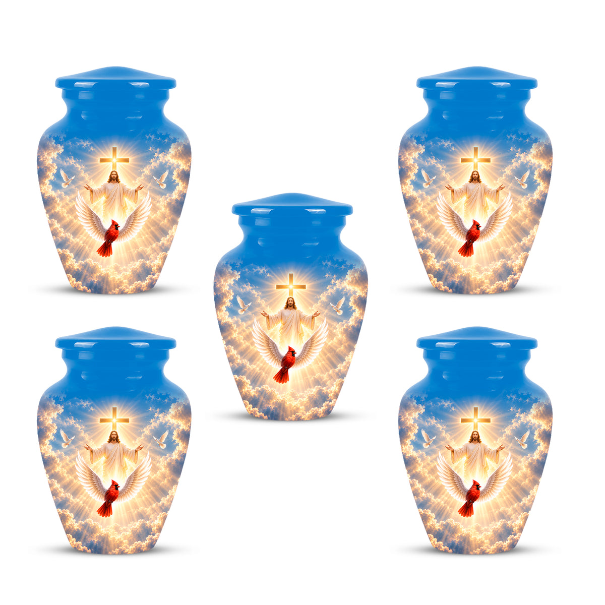 Christian Memorial Urn with Jesus & Cardinal - Heavenly Cremation Ashes Urn