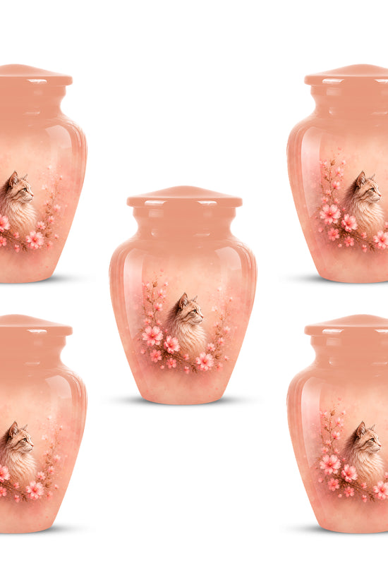 Personalized Pink Floral Cat Cremation Urn – Aluminum Pet Keepsake Urn