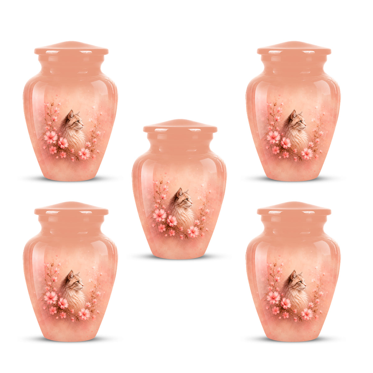 Personalized Pink Floral Cat Cremation Urn – Aluminum Pet Keepsake Urn