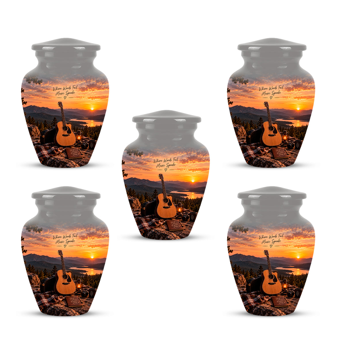 Guitar Quotes Cremation Urn For Ashes - Sunset Landscape Ashes Container