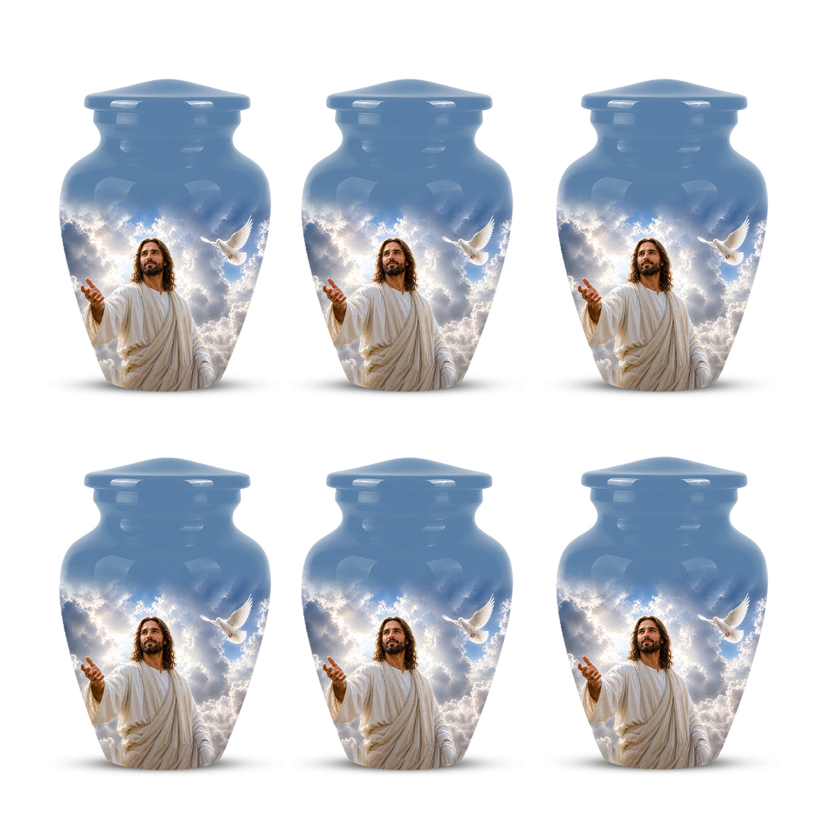 Personalized Jesus Cremation Urn - Blue Aluminum Urn For Spiritual Humans