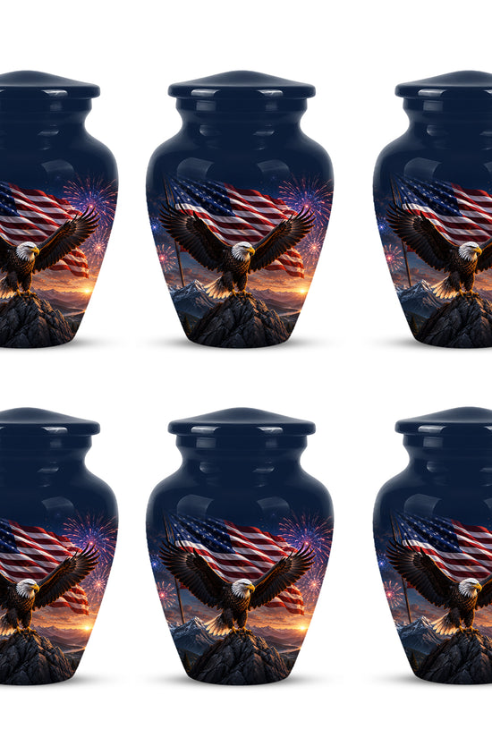 Patriotic Eagle & USA Flag Themed Urn - Aluminum Memorial Urns For Veterans