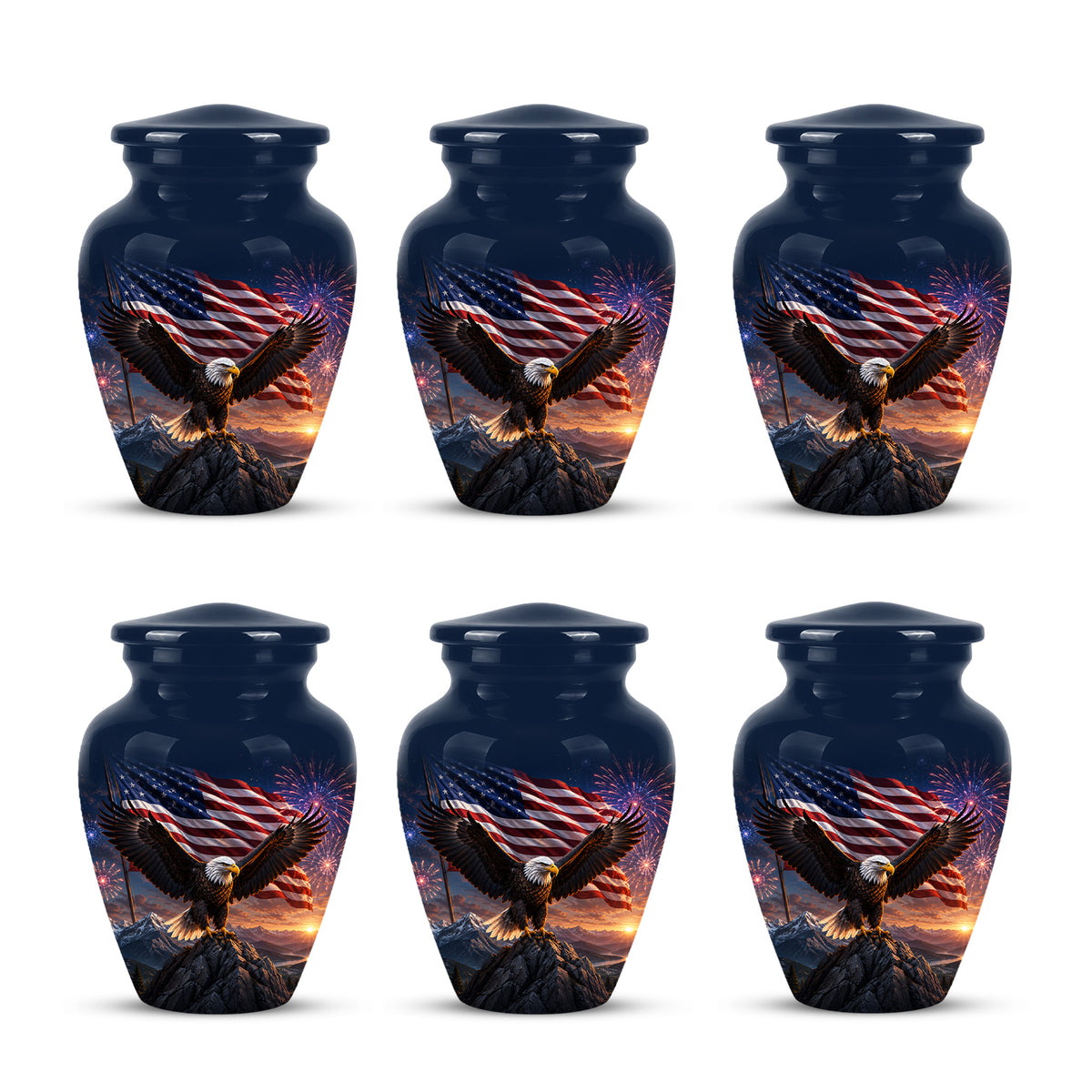 Patriotic Eagle & USA Flag Themed Urn - Aluminum Memorial Urns For Veterans