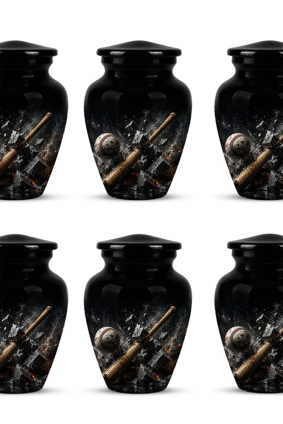 Baseball Bat Shattering Stone Urn - Custom Black Funeral Urns For Ashes