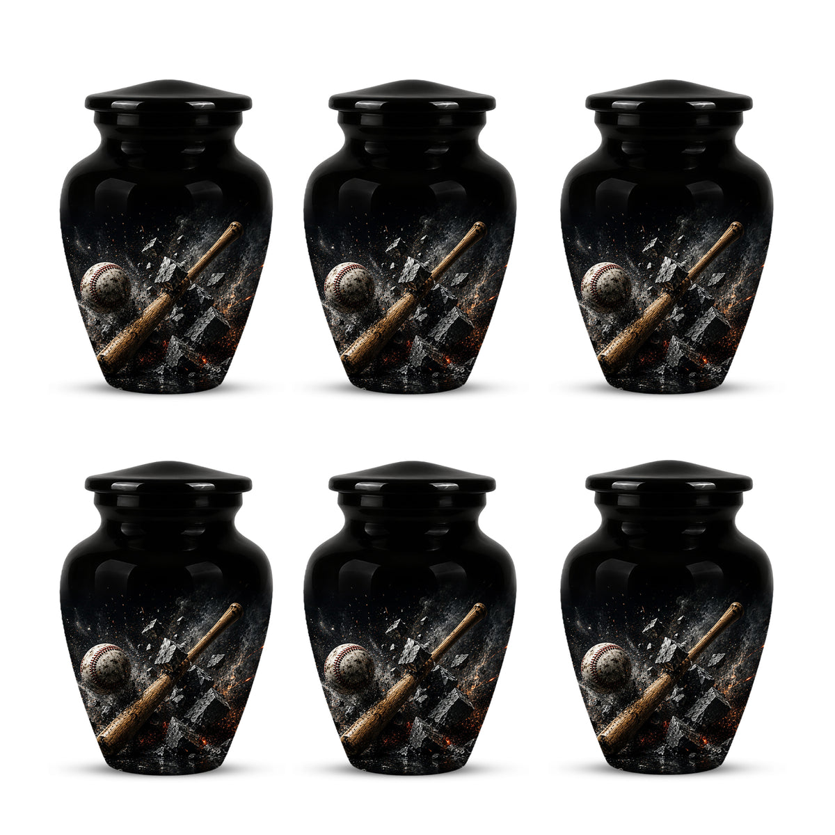 Baseball Bat Shattering Stone Urn - Custom Black Funeral Urns For Ashes