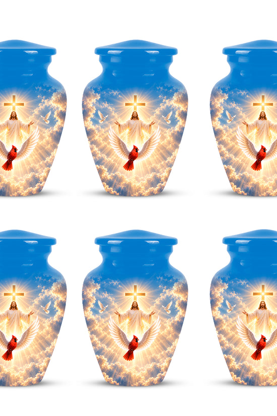 Christian Memorial Urn with Jesus & Cardinal - Heavenly Cremation Ashes Urn