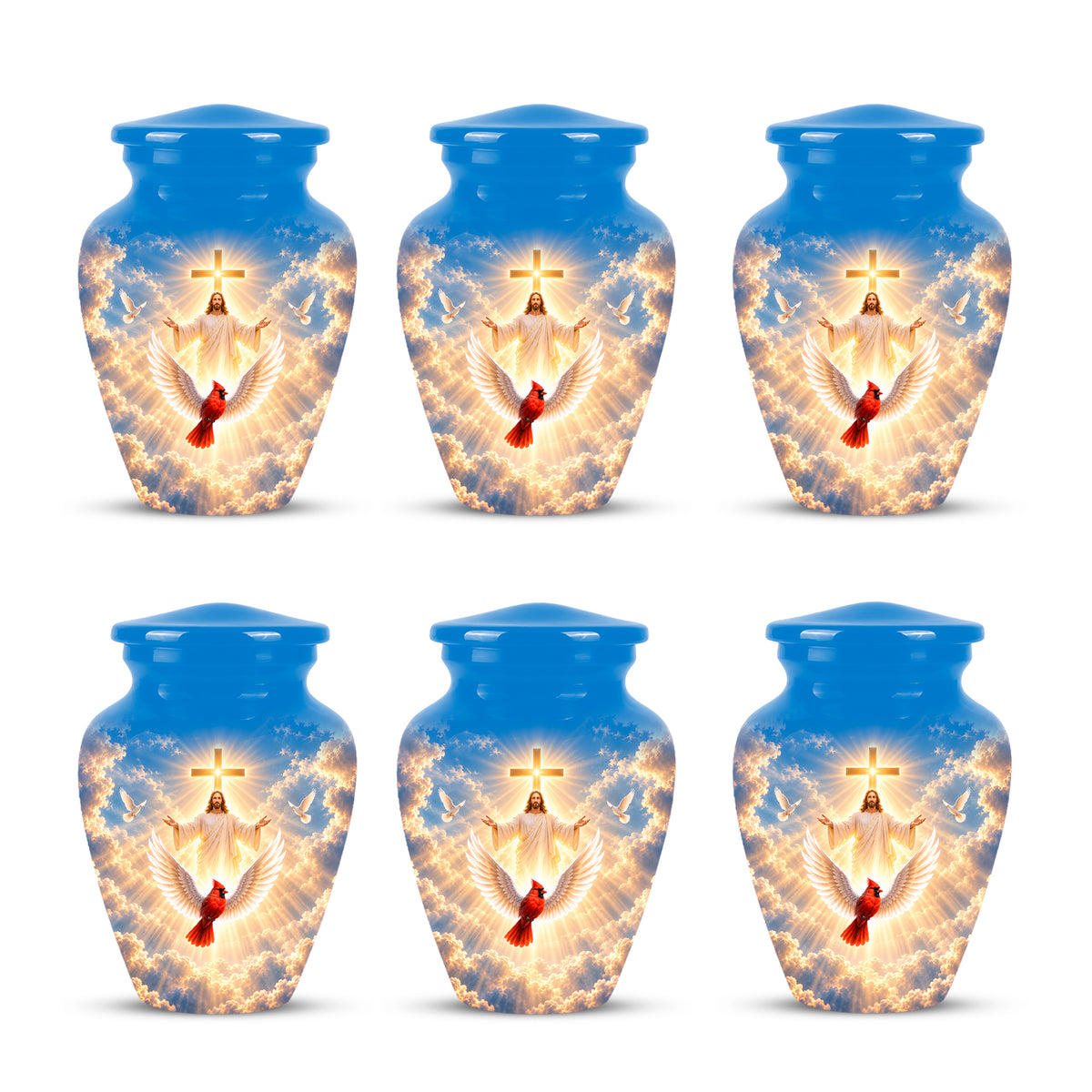Christian Memorial Urn with Jesus & Cardinal - Heavenly Cremation Ashes Urn