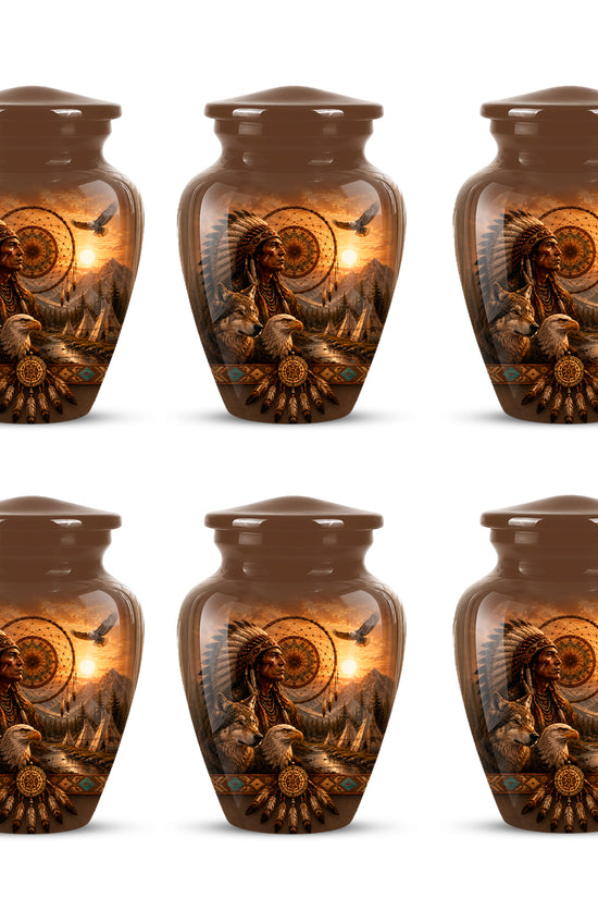 Native American Man, Eagle & Wolf Custom Memorial Urn For Human Ashes