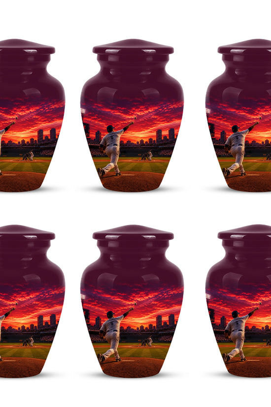 Personalized Sunset Stadium Baseball Cremation Urn For Pitcher's Ashes