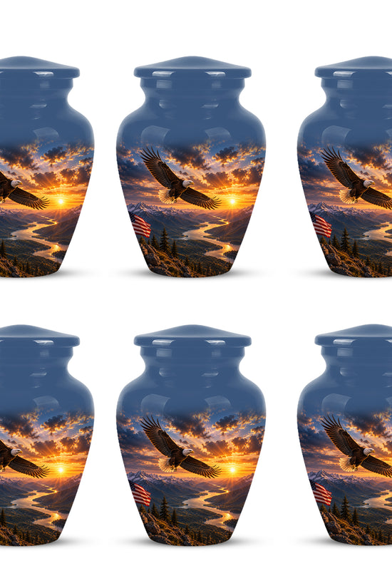 Sunset Eagle Funeral Urn - Blue Custom Aluminum Urns For Human Ashes