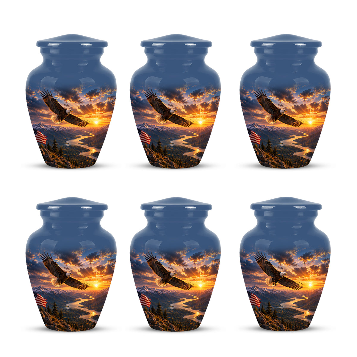 Sunset Eagle Funeral Urn - Blue Custom Aluminum Urns For Human Ashes