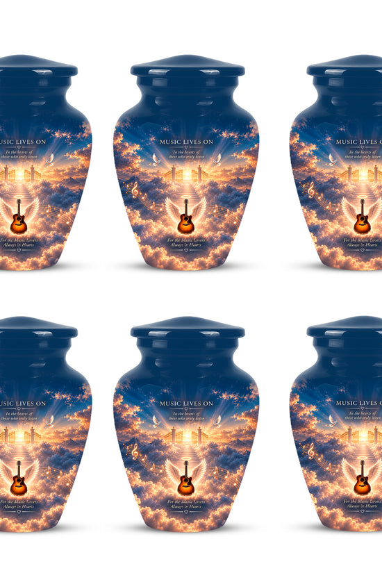 Angel Wings & Guitar Tribute Funeral Urn - Sunset Heaven Gate & Stairs Memorial Urn